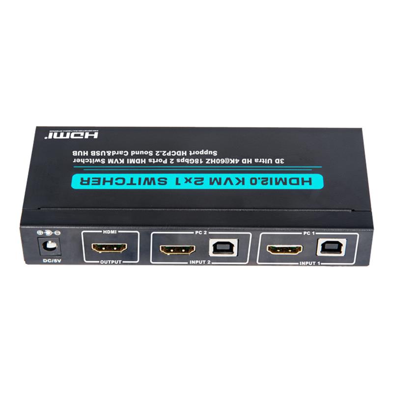 V2.0 HDMI KVM 2x1 Switch Switch دعم بطاقة الصوت فائقة الدقة بدقة 18 جيجابت في الثانية بسرعة 20 كيلو بت في الثانية و HDCP2.2 بسرعة 18 جيجابت في الثانية ومحور USB