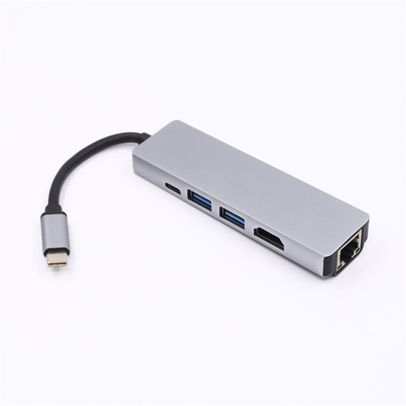 5 في 1 USB من النوع C إلى HDMI + LAN (1000M) + USB 3.0x2 + Type C Adapter