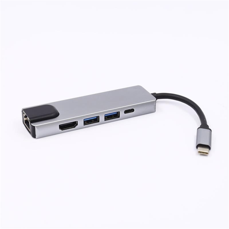 5 في 1 USB من النوع C إلى HDMI + LAN (1000M) + USB 3.0x2 + Type C Adapter