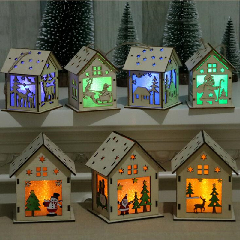 منزل خشبي مع أضواء led للبيع بالجملة عيد الميلاد الحرفية