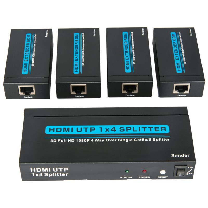 4 منافذ HDMI UTP 1x4 Splitter Over Cat5e / 6 مع 4 أجهزة استقبال حتى 60 متر