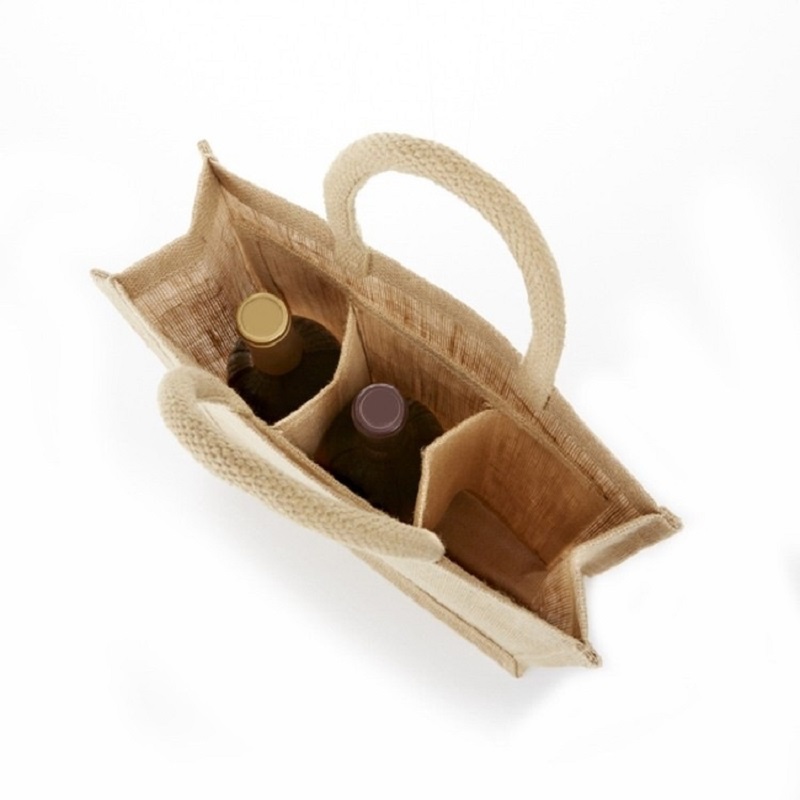 أكياس التسوق SGS52 مخصص مطبوعة الصديقة للبيئة 3 زجاجة الجوت زجاجة النبيذ حمل مع النافذة