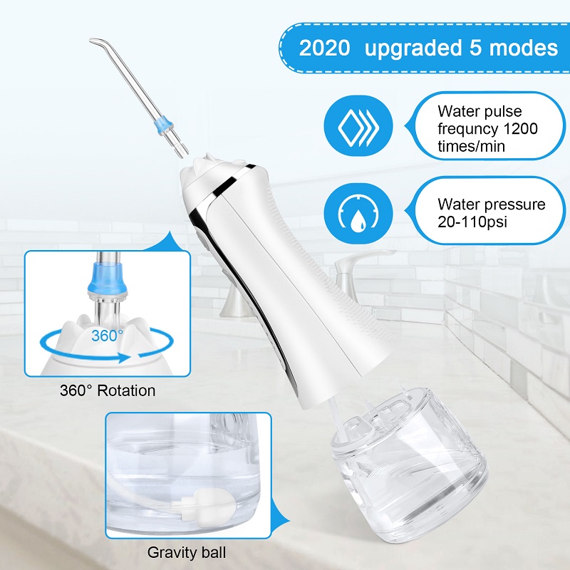 H2ofloss Water Flosser Professional اللاسلكي عن طريق الفم الري عن طريق الفم - المحمولة وقابلة لإعادة الشحن IPX7 ماء الخيط لتنظيف الأسنان ، 300 مل خزان المنزل والسفر (HF-2)