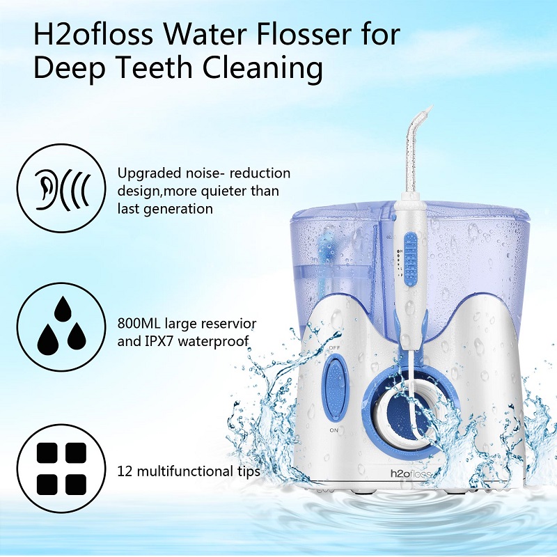H2ofloss الأسنان المياه flosser لتنظيف الأسنان مع 12 نصائح متعددة الوظائف و 800 مل ، المهنية كونترتوب عن طريق الفم الري تصميم هادئ