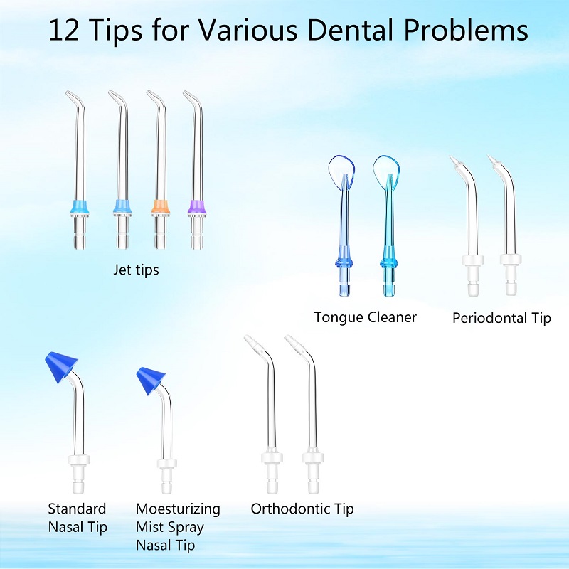 H2ofloss الأسنان المياه flosser لتنظيف الأسنان مع 12 نصائح متعددة الوظائف و 800 مل ، المهنية كونترتوب عن طريق الفم الري تصميم هادئ