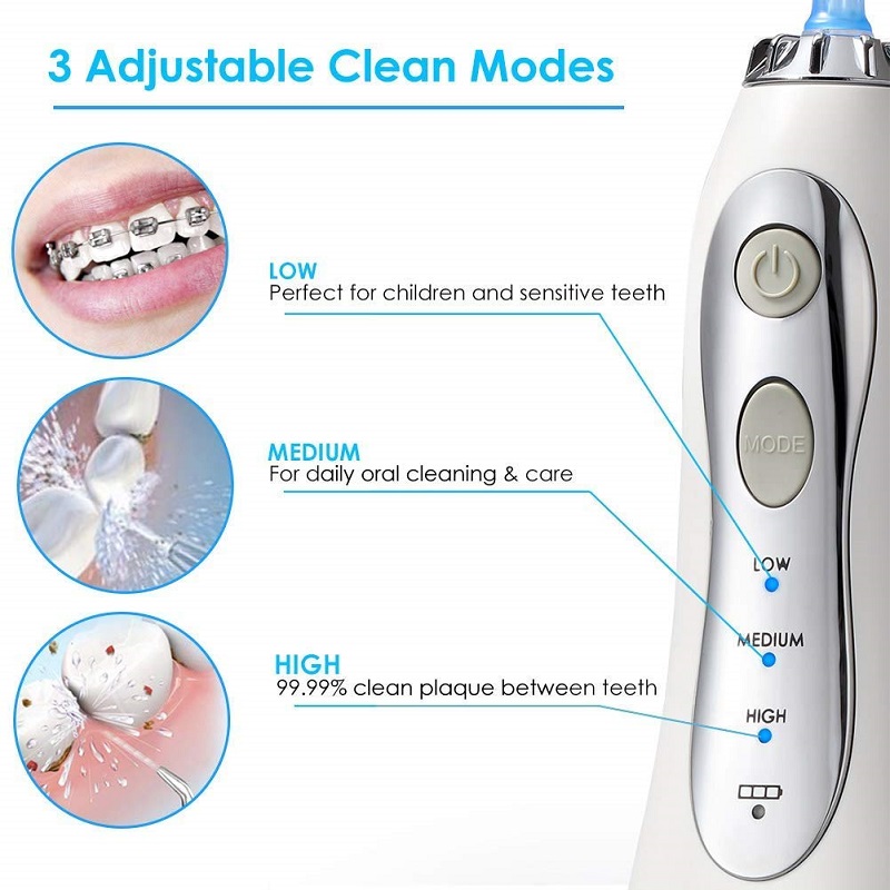 H2ofloss Water Flosser احترافي لاسلكي للأسنان عن طريق الفم - محمولة وقابلة لإعادة الشحن IPX7 ماء خيط لتنظيف الأسنان ، 300 مل خزان المنزل والسفر (HF-5)