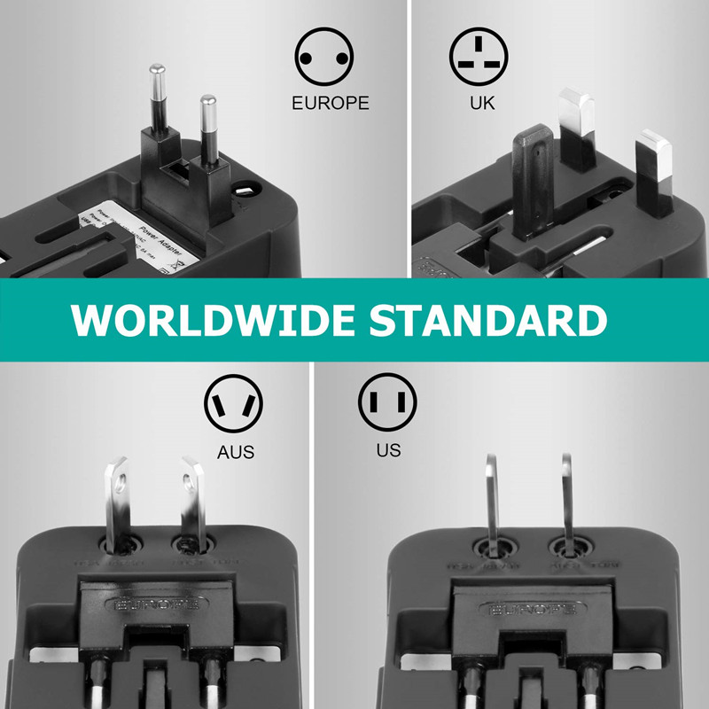 RRTRAVEL الدولية العالمية الكل في واحد محول السفر العالمي الجدار شاحن AC محول قابس الطاقة مع منافذ شحن USB المزدوج للولايات المتحدة الأمريكية الاتحاد الأوروبي المملكة المتحدة أستراليا الهاتف الخليوي الأوروبي المحمول