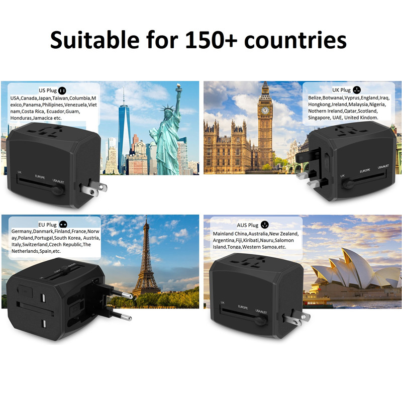 RRTRAVEL محول السفر العالمي ، محول الطاقة الدولي الكل في واحد مع 4A 3 USB ، محول السفر الأوروبي محول الطاقة شاحن الجدار للمملكة المتحدة ، الاتحاد الأوروبي ، الاتحاد الأفريقي ، آسيا يغطي أكثر من 150 دولة