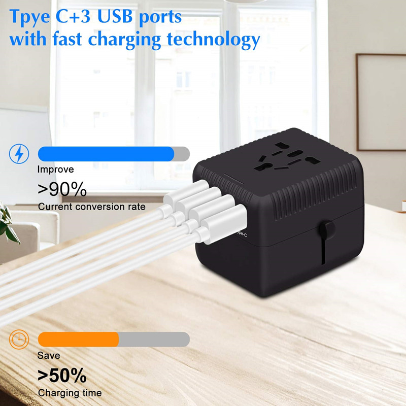 محول السفر العالمي PD PD واحد الجدار شاحن دولي محول التيار المتردد مع الطاقة الذكية 5A و 3.0A USB Type-C للولايات المتحدة الأمريكية الاتحاد الأوروبي المملكة المتحدة أستراليا