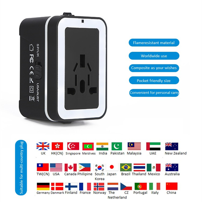 محول السفر RRTRAVEL ، محول الطاقة العالمي العالمي مع منفذي USB ومحول التوصيل الأوروبي ، جيد لأجهزة الكمبيوتر المحمولة بالهواتف المحمولة في أكثر من 150 دولة