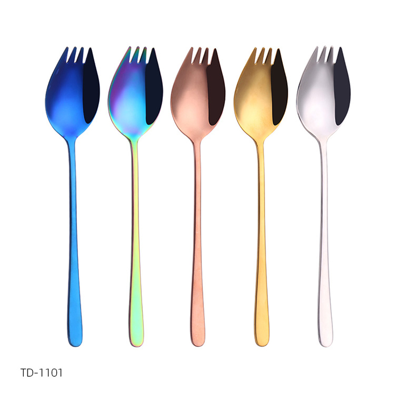 INOX شوكة سلطة الجملة التخييم المعدنية القابلة لإعادة الاستخدام الفولاذ المقاوم للصدأ Spork