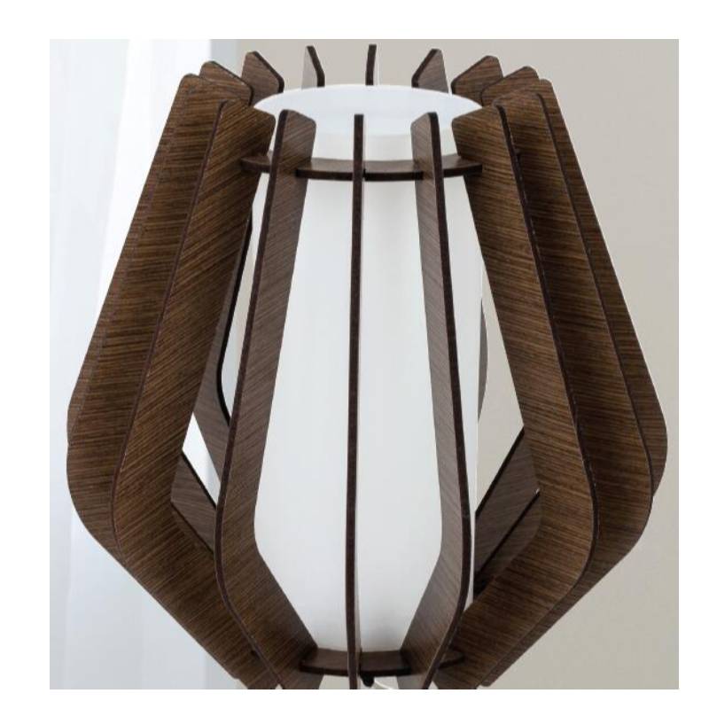 مصباح طاولة خشب بني داكن مع غطاء زجاجي