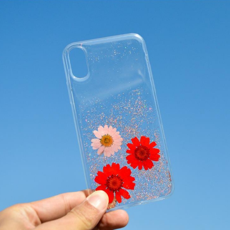 مصنع مخصص الأزياء التفاح iPhoneX خاص حقيقي زهرة جافة النقش زهرة صغيرة جديدة قطرة الهاتف القضية