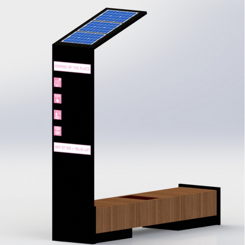 الفولاذ المقاوم للصدأ الذكية واي فاي USB شحن مقعد الشمسية في الهواء الطلق مع شاشة LED