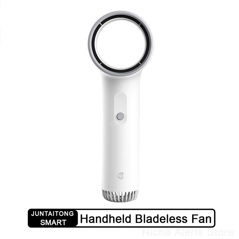 Juntaitong MiNi Hand Bladeless Fan Bladeless Safety Wind Wind قوية منخفضة الضوضاء الجميلة والمحمولة ريشة سيارة السفر استخدام المراوح - أبيض