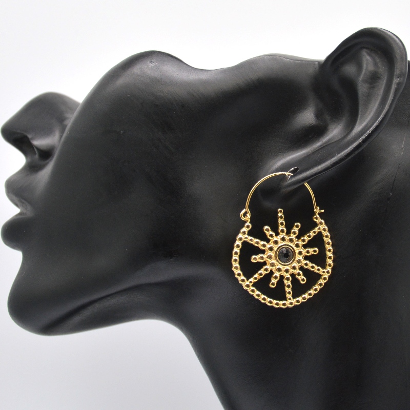 إمرأة مجوهرات مطلية بالذهب بوهيمي نمط خمر الأزهار أقراط العقيق الأسود الصين مصنع تجهيز المجوهرات Ruifanbao