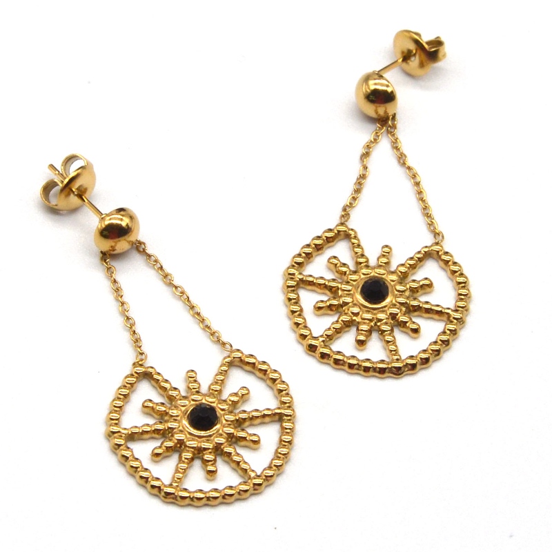 نماذج نسائية ذهبية من الفولاذ المقاوم للصدأ مع قلادات على شكل زهرة ، تصميم مسمار الأذن ، عمل ساحر للشابات. الصين مصنع مجوهرات Ruifanbao