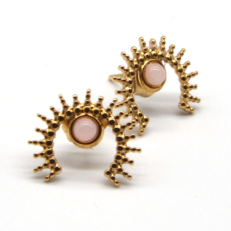 أقراط عقيق مطلية بالذهب ، أقراط نسائية ذهبية من الفولاذ المقاوم للصدأ ، مصنع تجهيز مجوهرات Ruifanbao الصين