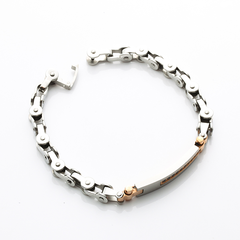 اثنين من لهجة 18K ارتفع الذهب تصفيح الفولاذ المقاوم للصدأ سوار CNC CZ حجر الموضة