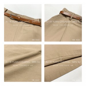 تصميم فضفاض مناسب بنمط مستقيم بسيط كاجوال بلون سادة من القطن والكتان تنورة ميدي مقاس 16532