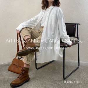 سهل تصميم بسيط عارضة أزياء نقية لون الطباعة القطن والكتان كبيرة الحجم مخصص اللباس القميص 15617
