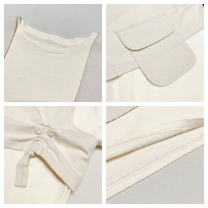 تصميم فضفاض مناسب بنمط ياقة مستديرة بسيط نمط بأكمام مخيطة غير رسمي بلون سادة من القطن والكتان مقاس كبير مخصص 19527 تي شيرت + صدريات