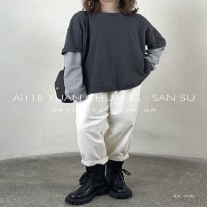 سهل تصميم بسيط جولة الرقبة نمط الخياطة الأكمام عارضة القطن الخالص الكتان سوبر مخصص 12700 كنزة رياضية