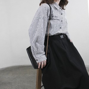 سهل تصميم بسيط عارضة أزياء لون الصلبة مخطط منقوشة شريط عمودي كبير مخصص 17825 القميص