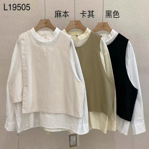 سهل تصميم بسيط عارضة أزياء لون الصلبة شريط منقوش كبير 19505 العرف القمصان ذات الياقات المستديرة صدرية