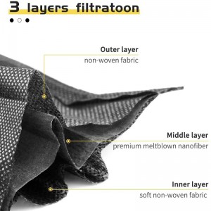 3ply قناع أسود يمكن التخلص منه