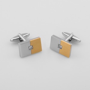 أزرار أكمام من الذهب عيار 18 قيراط قابلة للنقش من الفولاذ المقاوم للصدأ مع حجر زركونيا مكعب