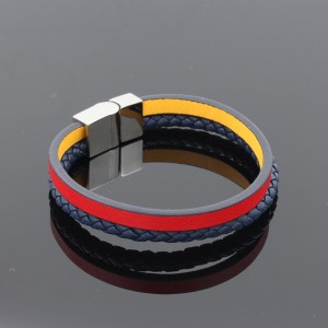 أزياء والجلود والمجوهرات سوار جلد طبيعي طبقة المعطي مضفر الجلود الإسورة الفولاذ المقاوم للصدأ