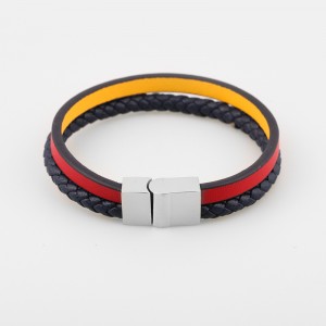 أزياء والجلود والمجوهرات سوار جلد طبيعي طبقة المعطي مضفر الجلود الإسورة الفولاذ المقاوم للصدأ