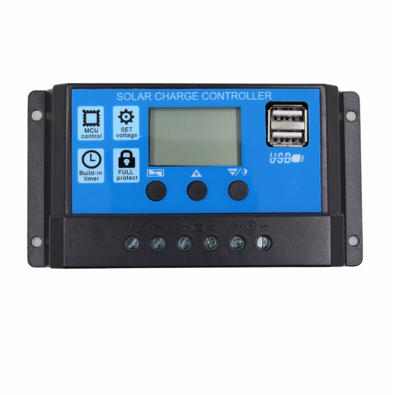 PWM شاحن للطاقة الشمسية تحكم 60A 50A 40A 30A 20A 10a 12 فولت 24 فولت شاحن بطارية LCD المزدوج USB الشمسية لوحة منظم ماكس 50 فولت بي فولت