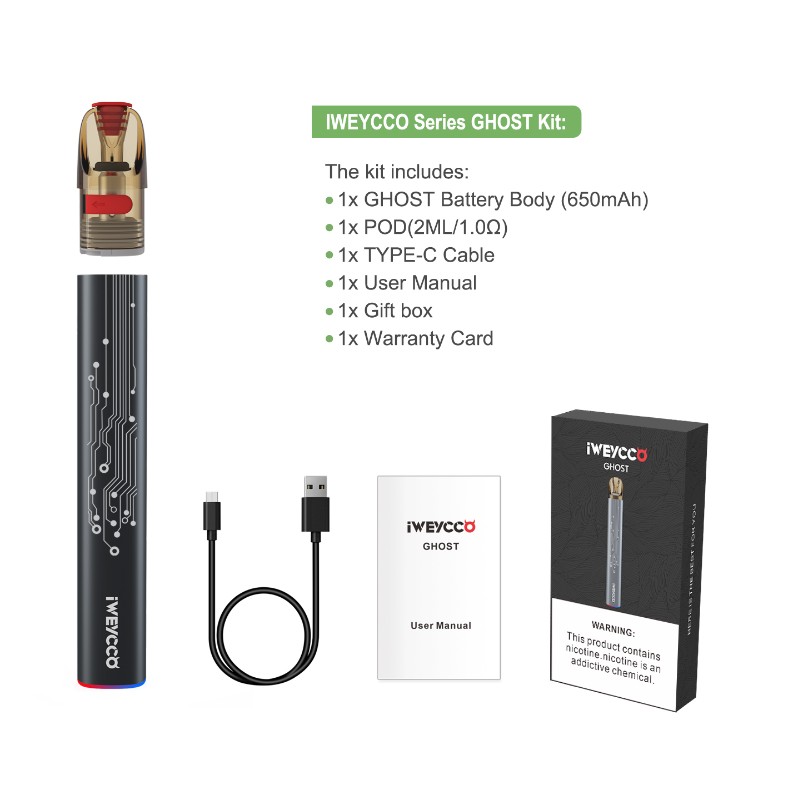 Iweycco شبح vape 650 مللي أمبير 12 واط جراب كيت السجائر الإلكترونية 2ML خرطوشة النوم لك