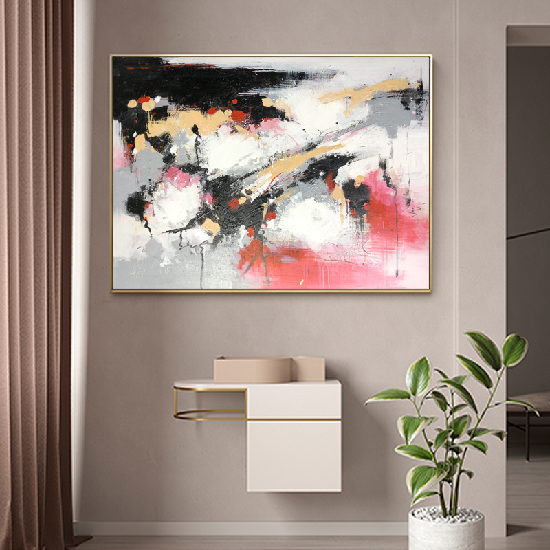 حار بيع كبيرة الحجم الوردي والأسود هاندبينتيد على قماش الاكريليك اللوحة جدار ديكور مجردة عمل فني زيت لغرفة المعيشة