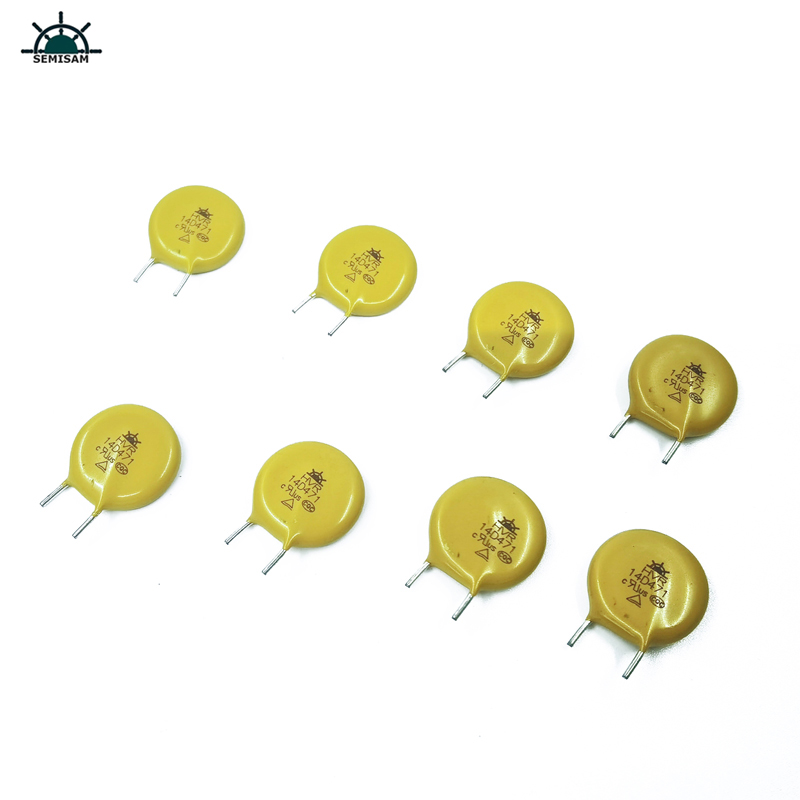 الشركة المصنعة الصين موجودة المنتجات، الأصفر قطع قصيرة kink mov المقاوم 14MM 14D471 470V varistor mov