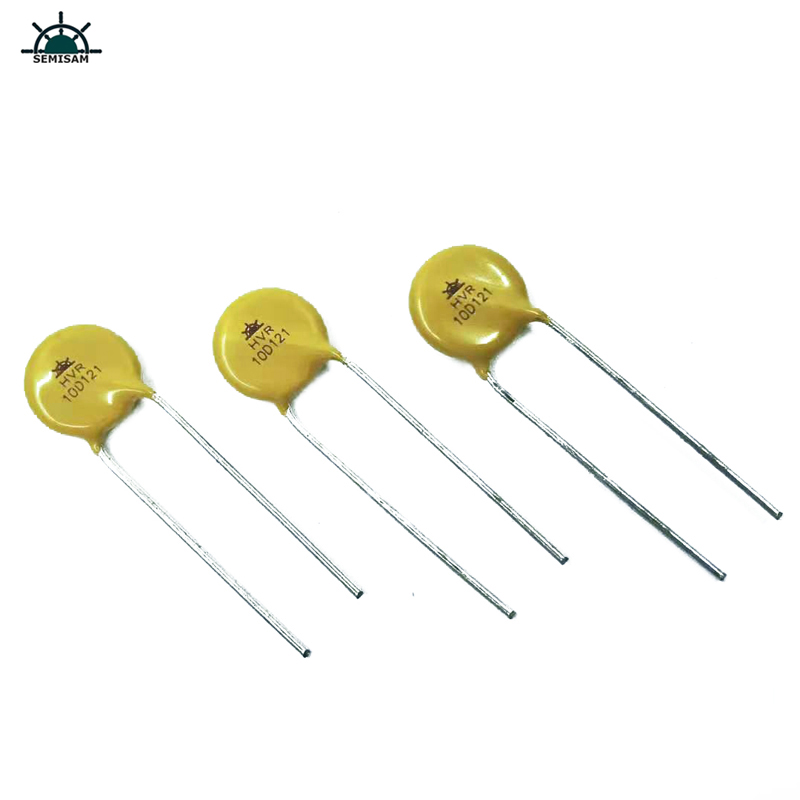 الصين المقاوم المورد ODM الأصفر السيليكون 10D121 قطرها 10 ملليمتر أكسيد المعادن varistor لمضاءة LED