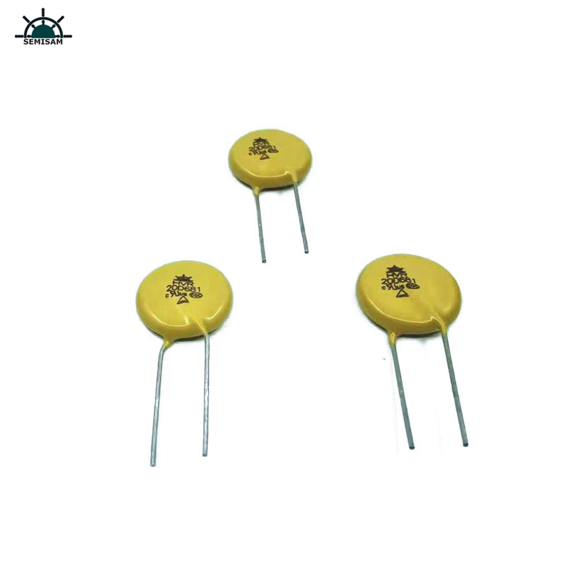 الصين ODM قوة كبيرة، واقية الرعد الأصفر mov 20mm 10٪ HVR20D681K أكسيد الزنك varistor لمعدات مزود الطاقة