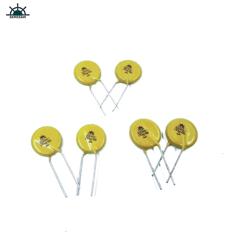الصين ODM قوة كبيرة، واقية الرعد الأصفر mov 20mm 10٪ HVR20D681K أكسيد الزنك varistor لمعدات مزود الطاقة
