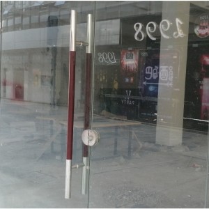 SS-039 قبضة خشبية المعاصرة مقبض السلم على طراز السلم ، مقبض باب زجاجي من الفولاذ المقاوم للصدأ