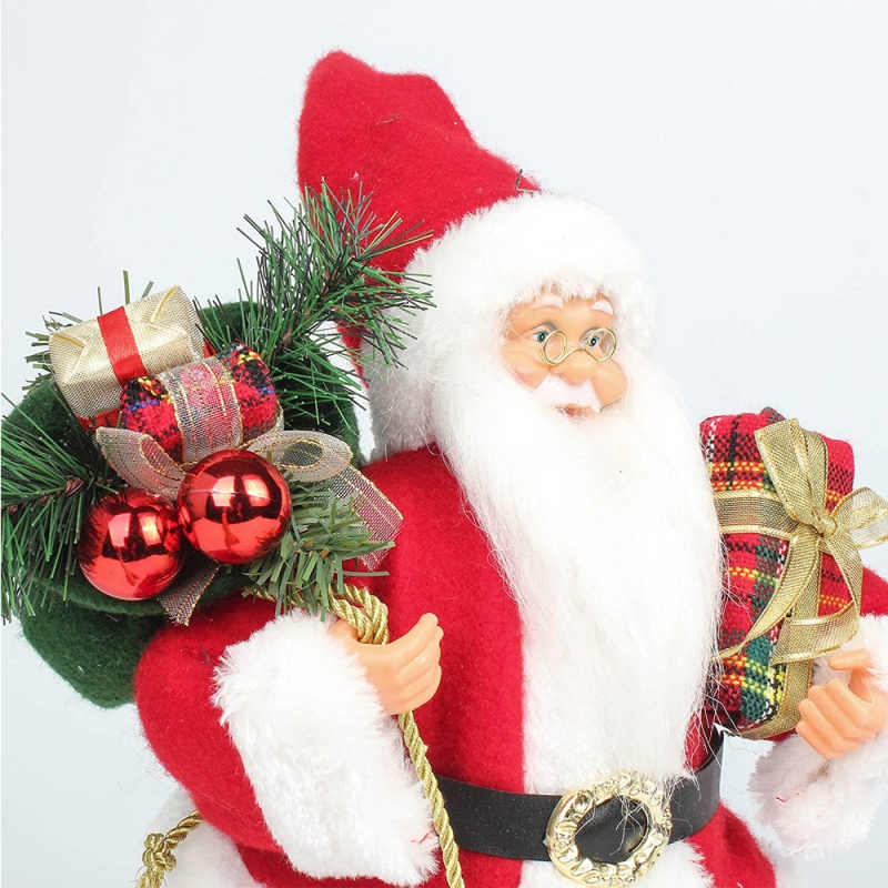 14 بوصة الدائمة الأحمر عيد الميلاد سانتا كلوز تمثال مع هدية مربع الصنوبر إبرة البلاستيك تقليدي زخرفة عطلة الديكور