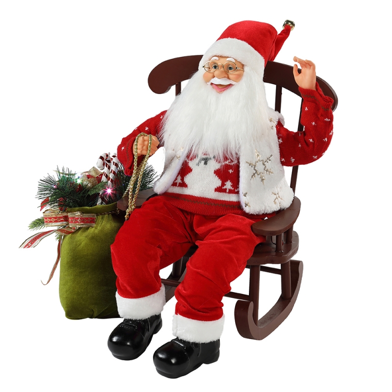 55 سنتيمتر كرسي المتحركة سانتا كلوز مع ضوء عيد الميلاد زخرفة تمثال الديكور عيد الميلاد دمى عطلة جمع هدايا المنزل