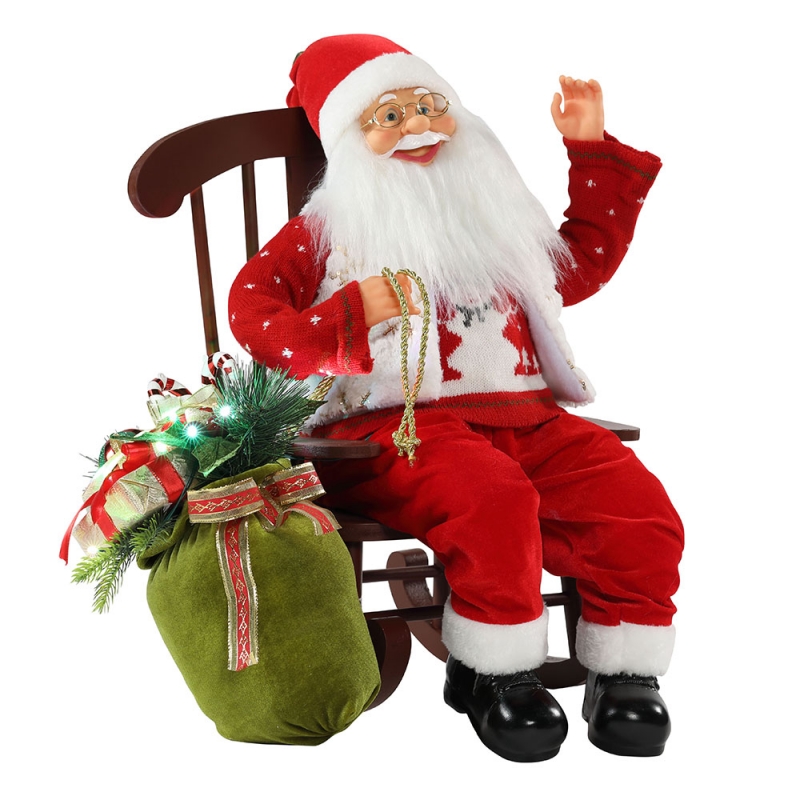 55 سنتيمتر كرسي المتحركة سانتا كلوز مع ضوء عيد الميلاد زخرفة تمثال الديكور عيد الميلاد دمى عطلة جمع هدايا المنزل