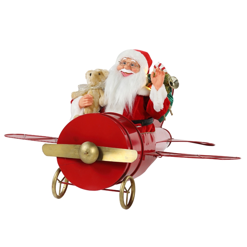 80CM عيد الميلاد الموسيقية المتحركة سانتا كلوز الجلوس الأحمر الطائرة الديكور تمثال كلاسيكي عطلة حلية جمع الهدايا