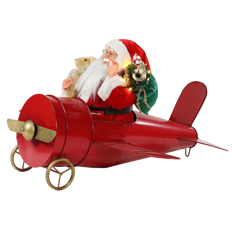 80CM عيد الميلاد الموسيقية المتحركة سانتا كلوز الجلوس الأحمر الطائرة الديكور تمثال كلاسيكي عطلة حلية جمع الهدايا