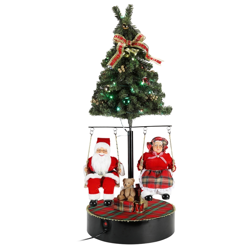 120CM عيد الميلاد تدوير شجرة سانتا كلوز مع زخرفة الزخرفة الموسيقية عطلة عطلة تمثال جمع التقليدية