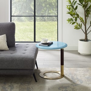 غرفة المعيشة الحديثة الجانبية الجانبية الجدول الجوز أعلى الفولاذ المقاوم للصدأ قاعدة طاولة القهوة الخشب