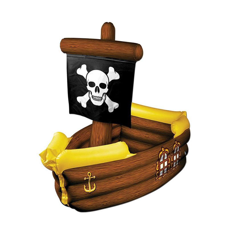 نفخ PVC البني والأصفر سفينة القراصنة مع العلم الصنع، حزب الزخرفية لعبة شرب لعبة برودة