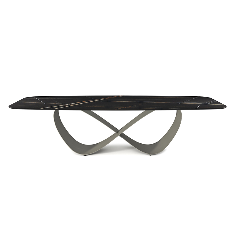 إيطالية عالية مخصصة الفولاذ المقاوم للصدأ حديثة طويلة الفاخرة مستطيلة الأسود الحجر الملبد طاولة 12 مقعد